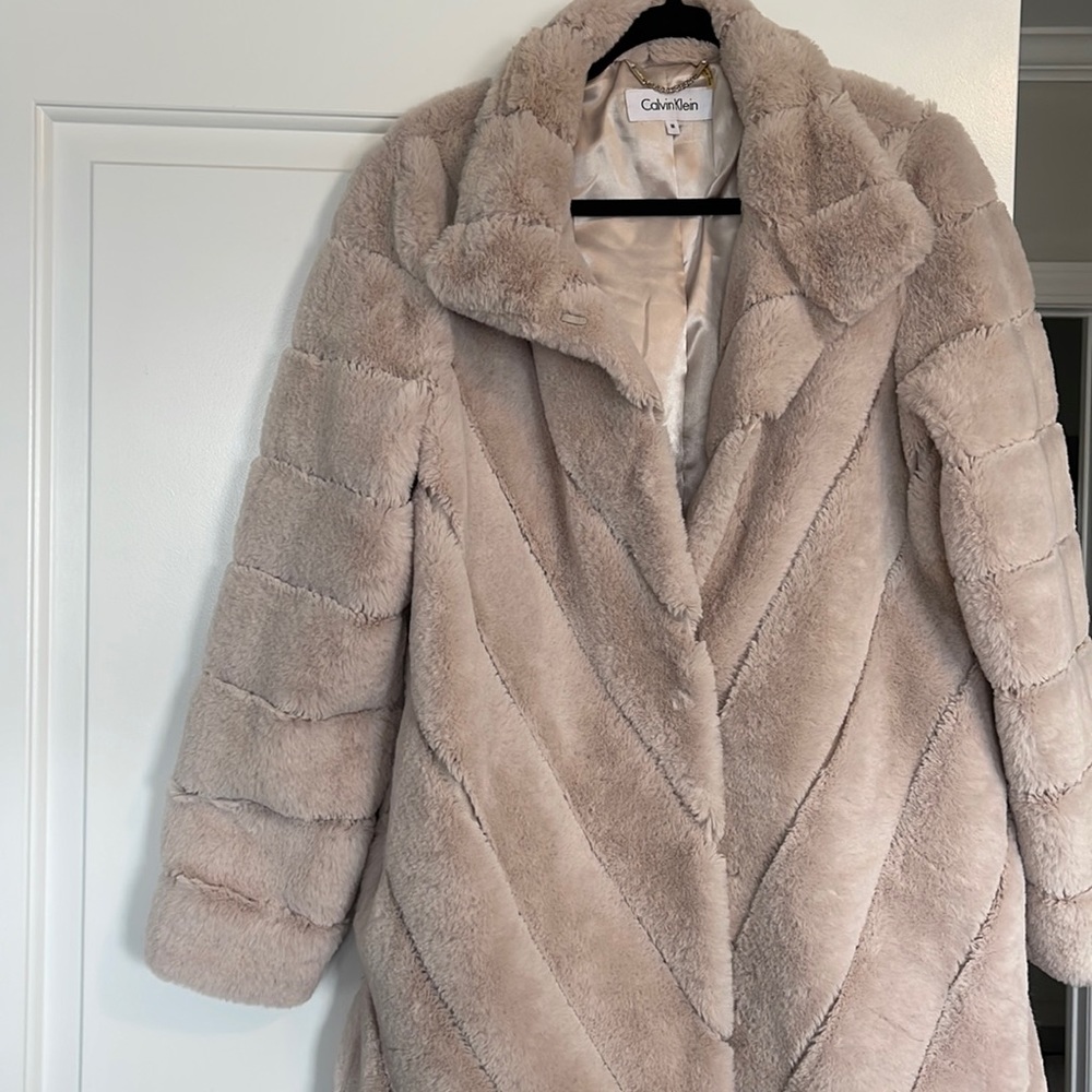 Calvin Klein Faux Fur Coat Cream